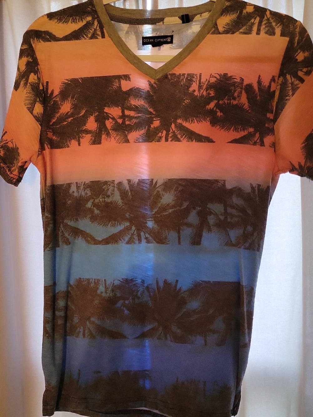 Ocean Current Women's Short-Sleeve V-Neck Tee - Orange, Blue & Brown